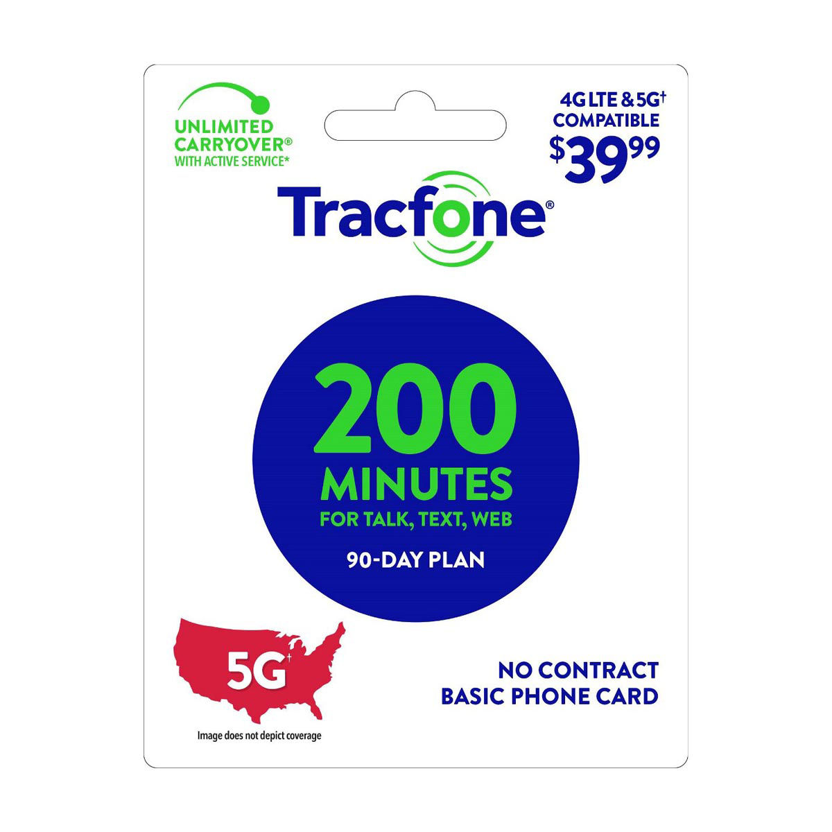 Tracfone $39.99 90-Day Plan 200 Minutes, No Contract Basic Phone Card