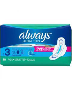 Always Ultra Thin Daytime Pads with Wings, Size 2, Long Super