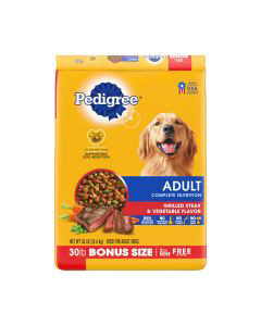 Pedigree Dry Dog Food For Adult Dogs Steak Vegetable 30 Lb