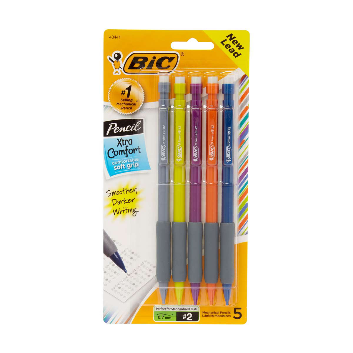 Bic Xtra-Comfort Mechanical Pencils With Erasers And Grip, Medium Point ( 0.7mm), 5-Count Pack