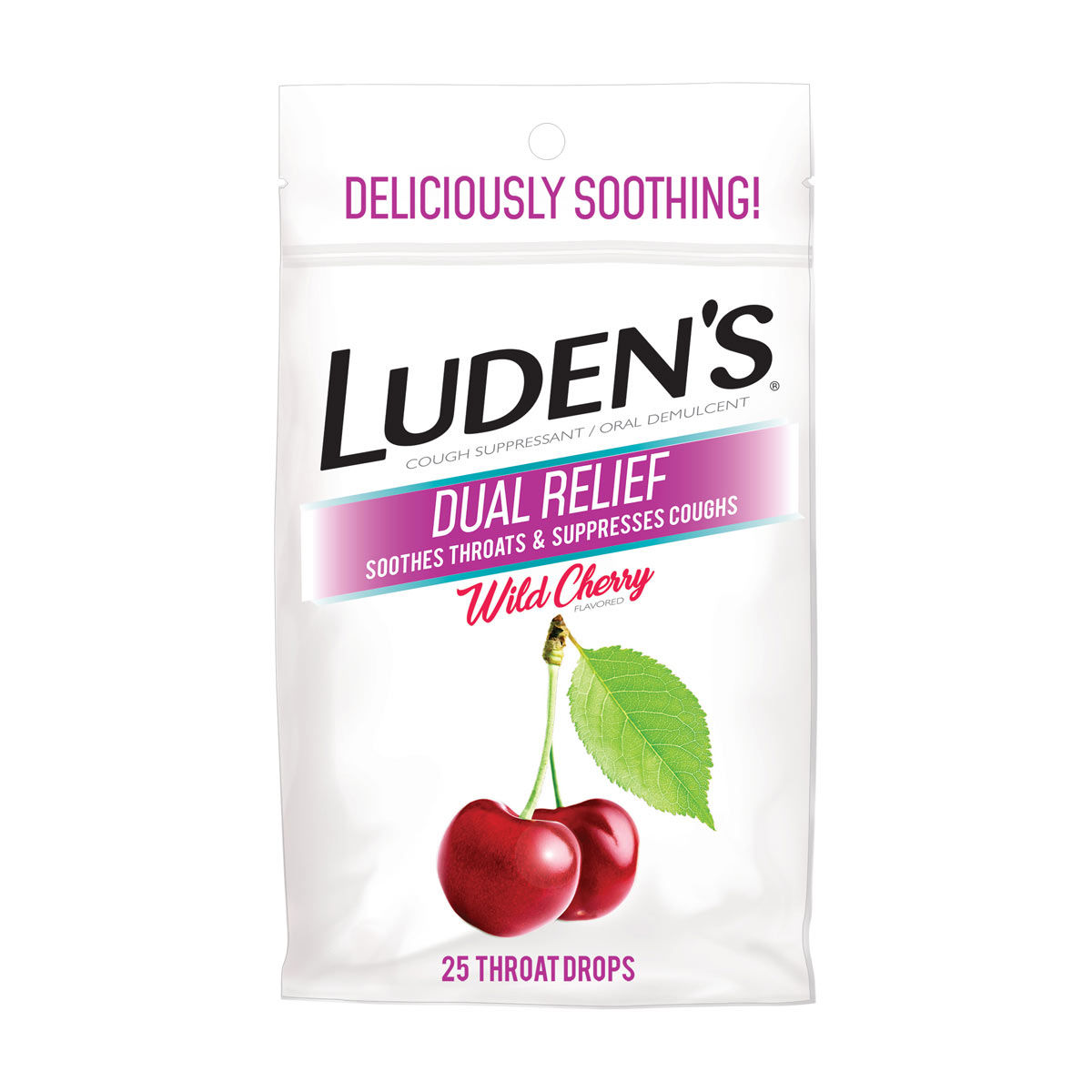 Luden's Soothing Throat Drops, Dual Relief Wild Cherry, 25 Ct Dollar