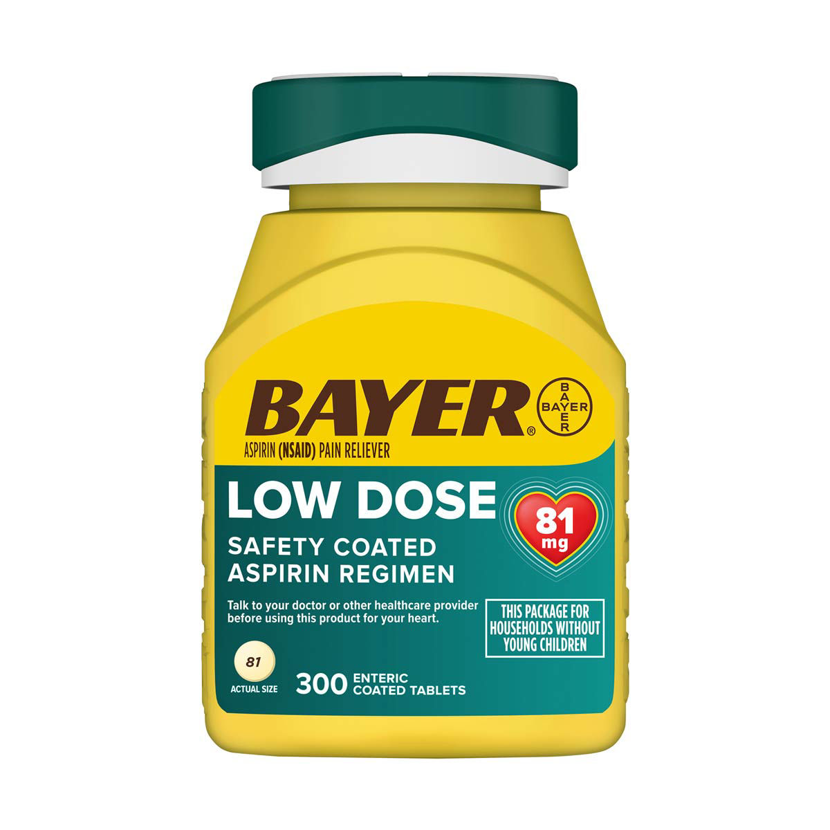 Bayer Low Dose Aspirin Pain Reliever 81mg Enteric Coated Tablets, 300 ct
