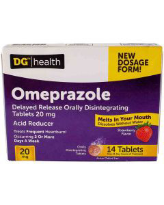 Dg Health Omeprazole Acid Reducer 20 Mg Tablets Strawberry 14 Ct