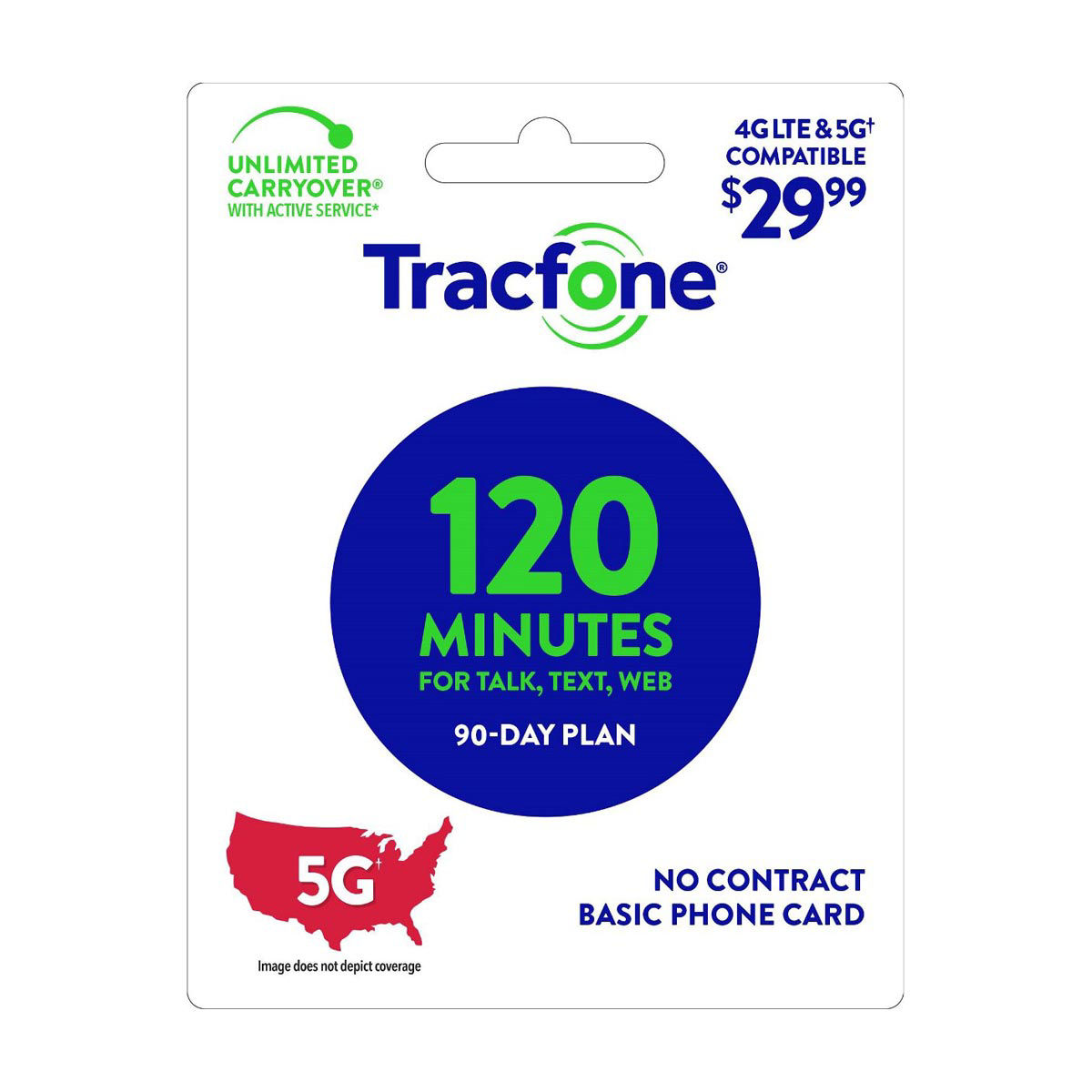 Tracfone $29.99 90-Day Plan 120 Minutes, No Contract Basic Phone Card