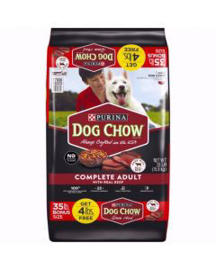 Purina Dog Chow Dry Dog Food Complete Adult With Real Beef 35 lb. Bag