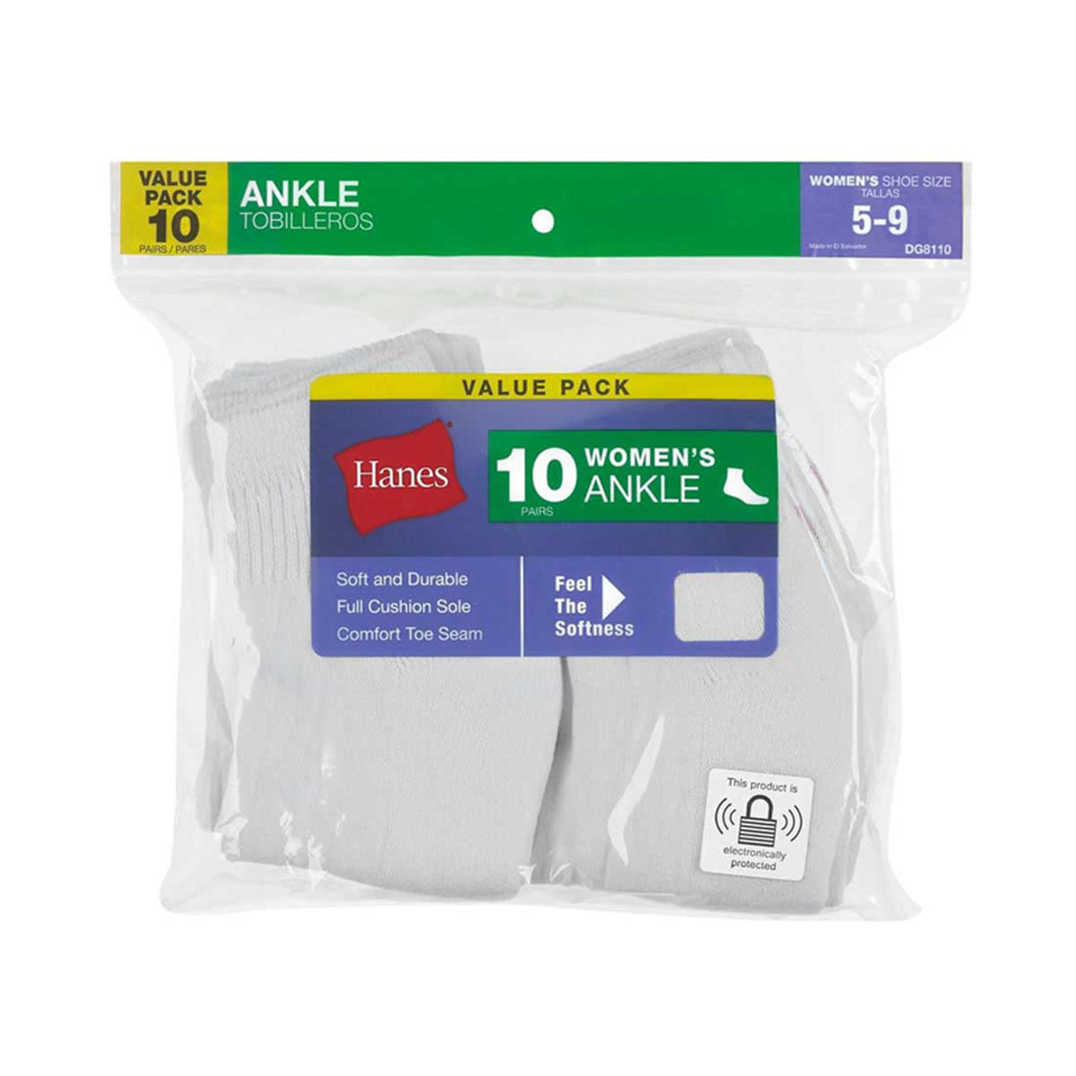 Hanes Women's Ankle Socks- White 10 Pack, Shoe Size 5-9