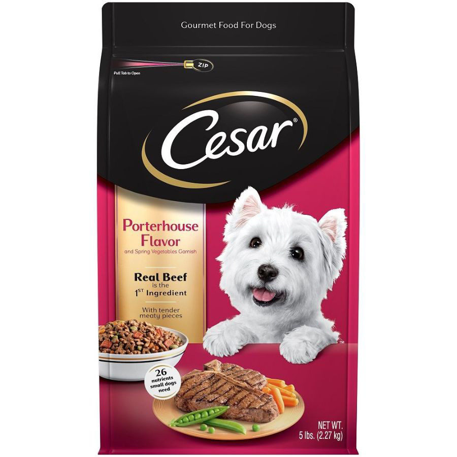 Cesar Small Breed Dry Dog Food Porterhouse Flavor and Spring Vegetables Garnish 5 lb Bag