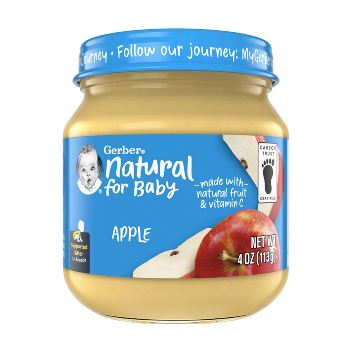 Gerber-Natural-Apple-Baby-Food-Jar,-Supported-Sitter-1st-Foods,-4-oz