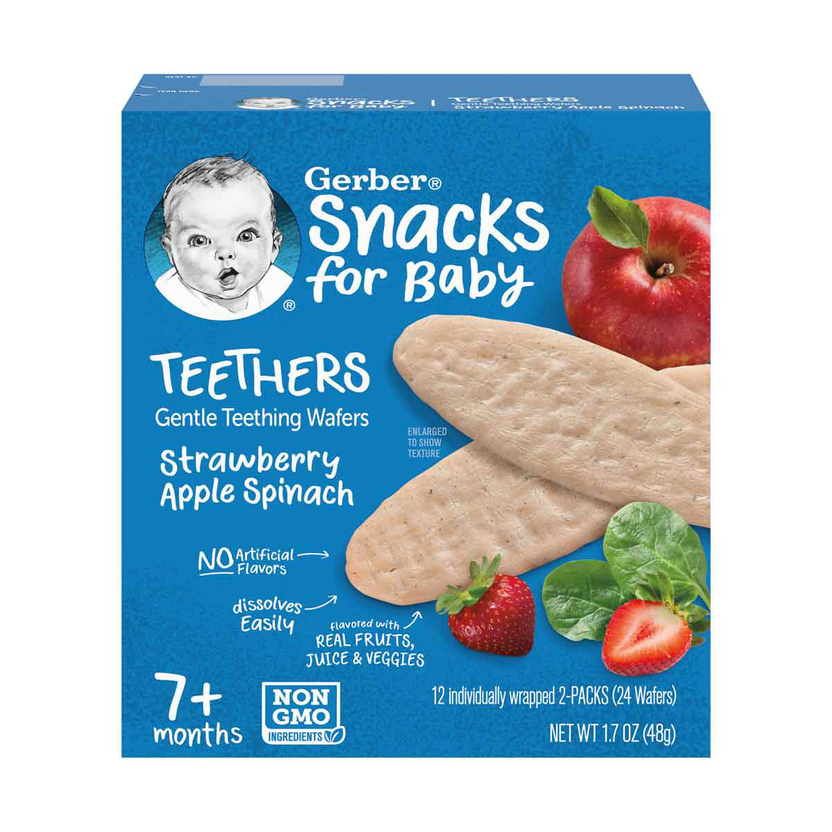 Gerber Snacks For Baby Teethers Strawberry Apple Spinach Wafers, 1.7 oz - 12 ct