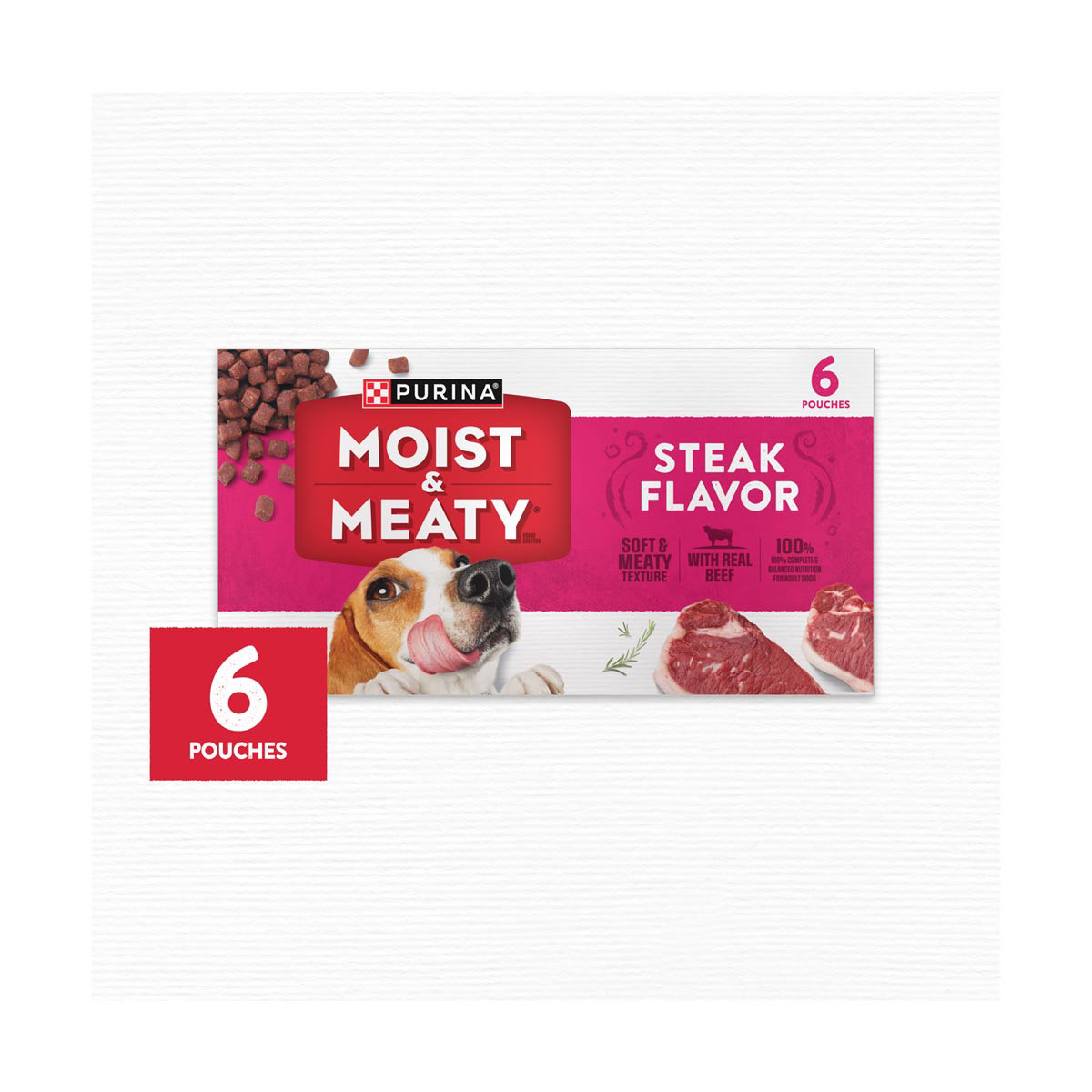 Purina Moist Meaty Steak Flavor Soft Dog Food Pouches 6 ct