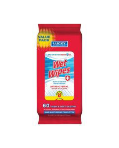 Lucky Super Soft Antibacterial Wet Wipes, 60 Ct