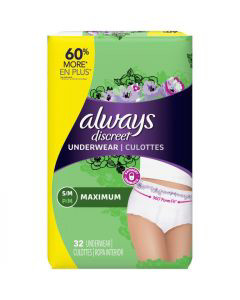 Always Discreet, Incontinence & Postpartum Underwear For Women, Maximum,  Small / Medium, 32 Count