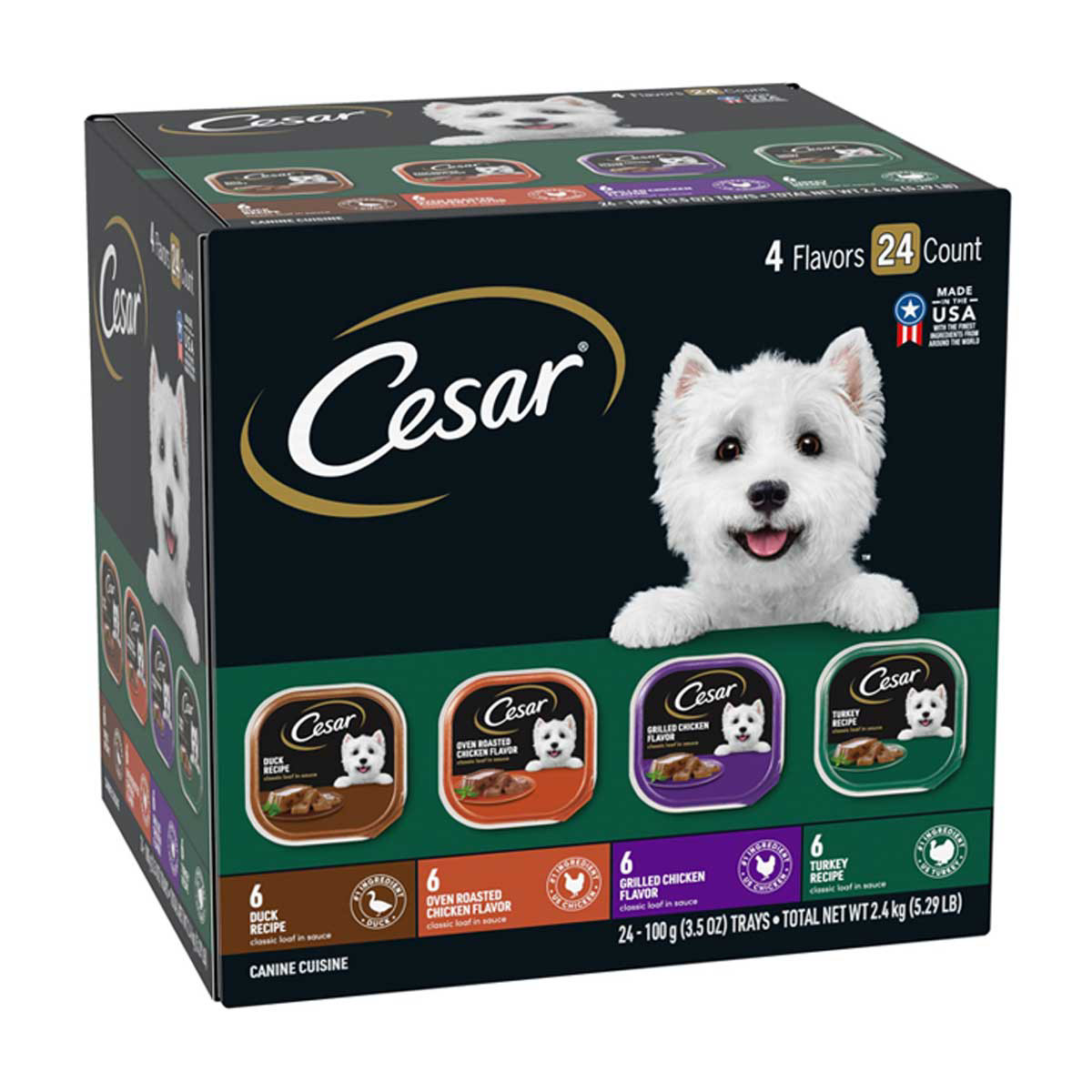 CESAR Soft Wet Dog Food Classic Loaf in Sauce Poultry Variety Pack 24 3.5 oz Easy Peel Trays