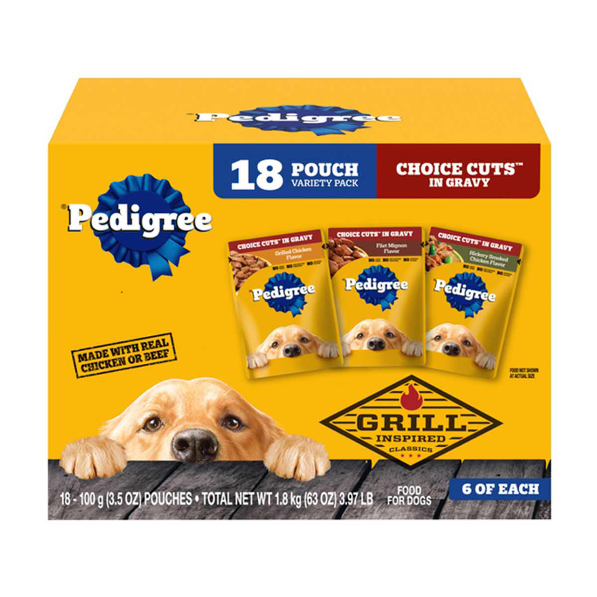 PEDIGREE CHOICE CUTS in Gravy Grill Inspired Classics Adult Wet Dog Food Variety Pack 18 3.5 oz Pouches