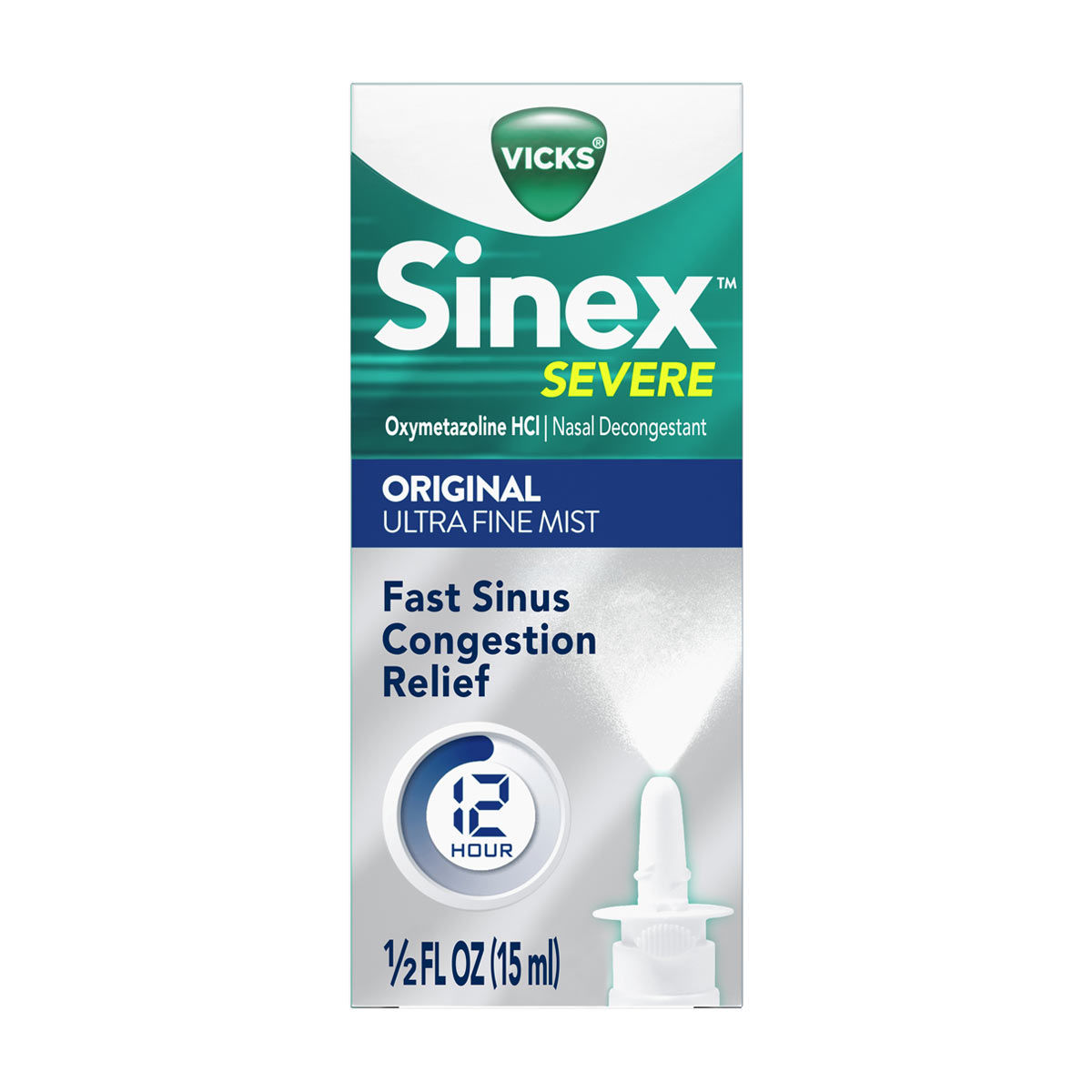 Vicks Sinex SEVERE Original Ultra Fine Mist Nasal Spray Decongestant for Fast Relief of Cold and Allergy Congestion, 0.5 fl oz