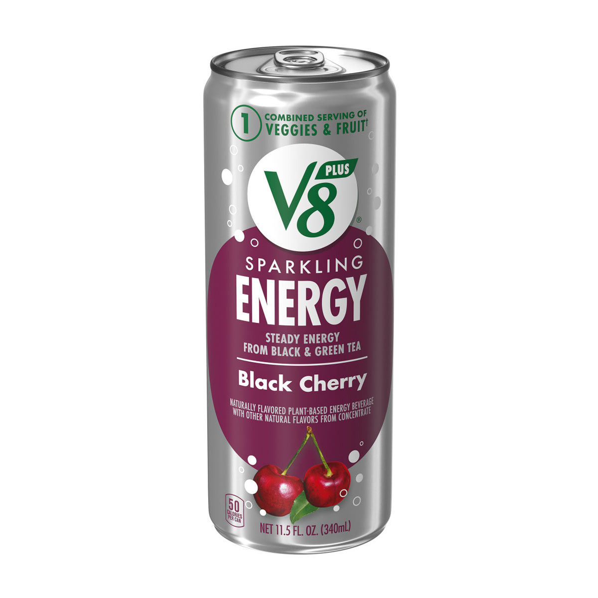 V20 +Energy Sparkling Black Cherry Juice Energy Drink, 20.20 fl oz