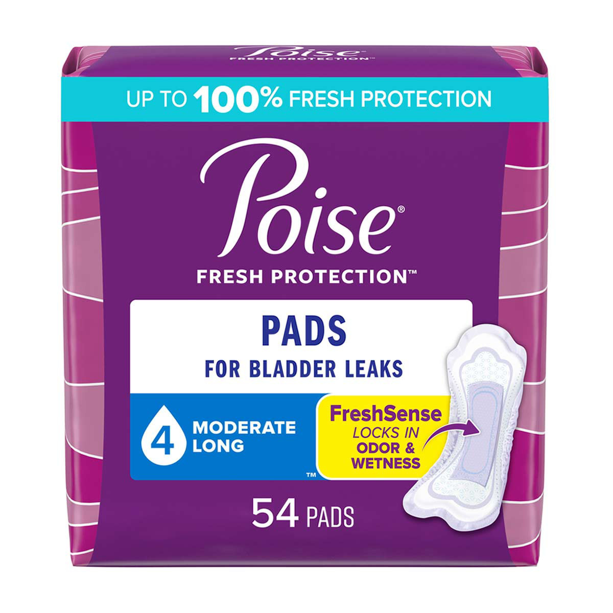 Poise Incontinence Pads & Postpartum Incontinence Pads, 4 Drop Moderate Absorbency, Long Length, 54 Count