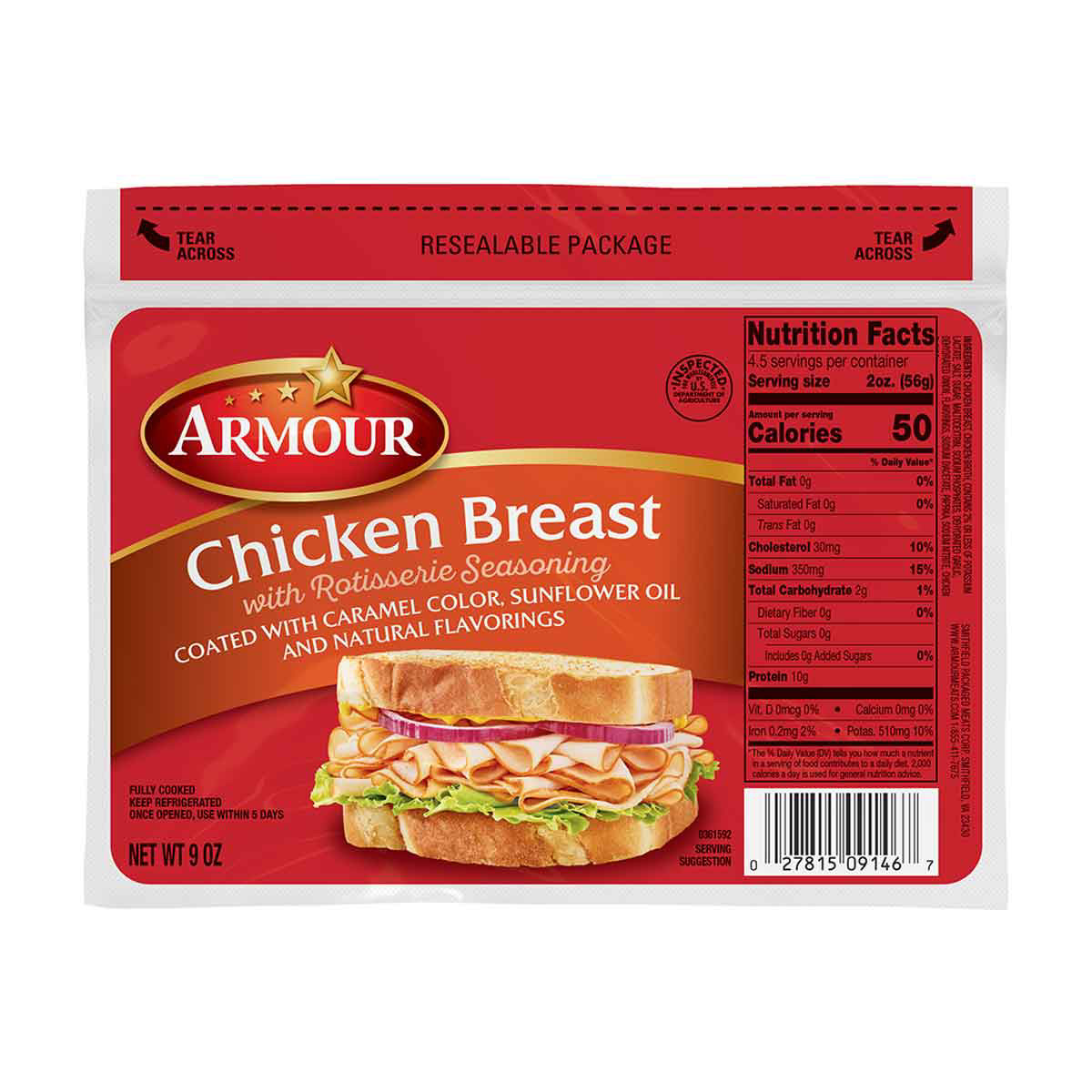 Armour Thin Sliced Rotisserie Seasoning Chicken Breast, 9 Oz