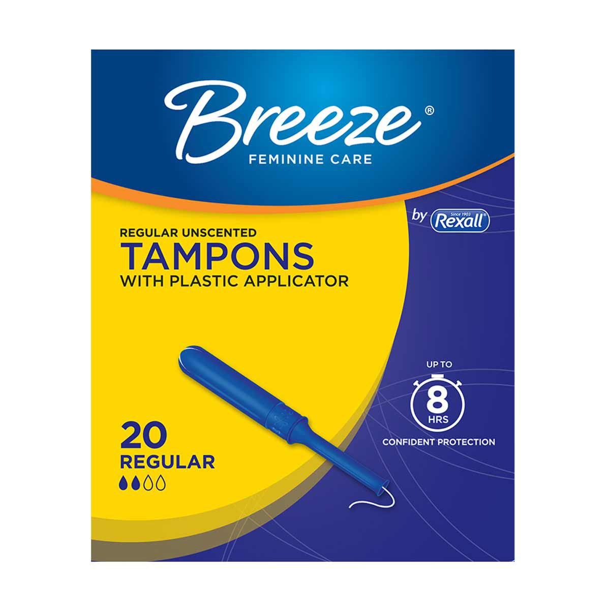 Breeze Unscented Plastic Tampons, Regular, 20 Ct