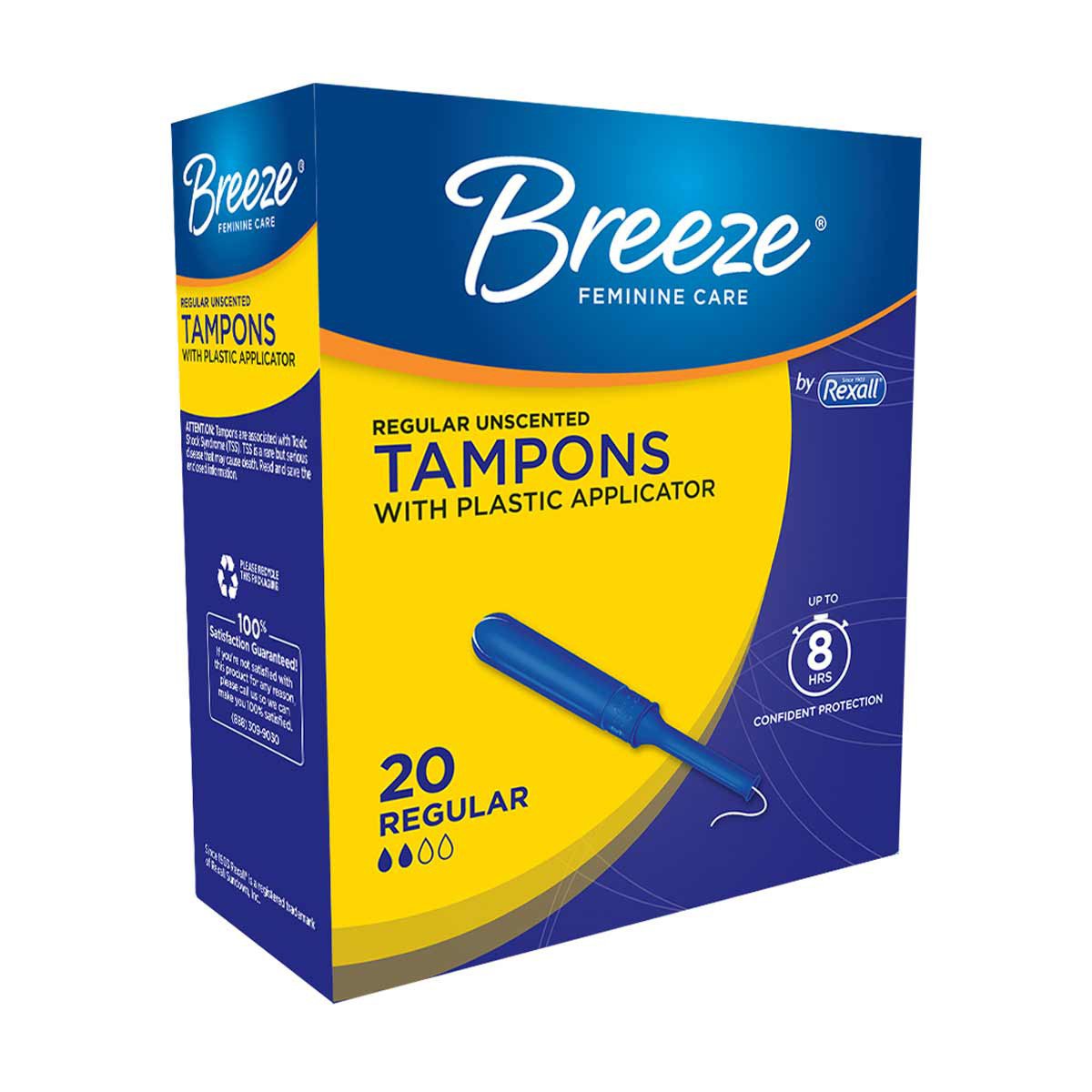 Breeze Unscented Plastic Tampons, Regular, 20 Ct