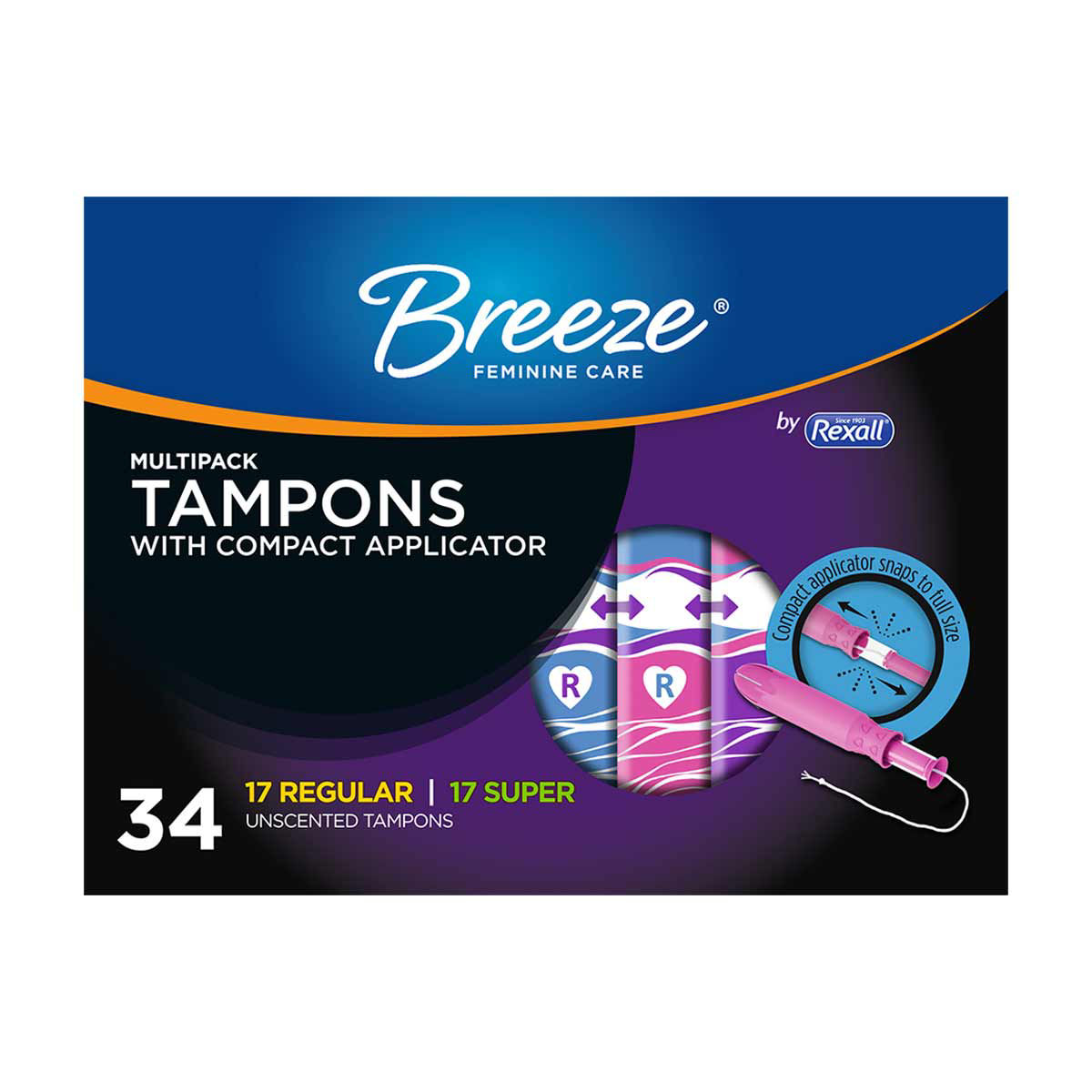 Rexall Breeze Multipack Tampons With Compact Applicator Unscented, 34