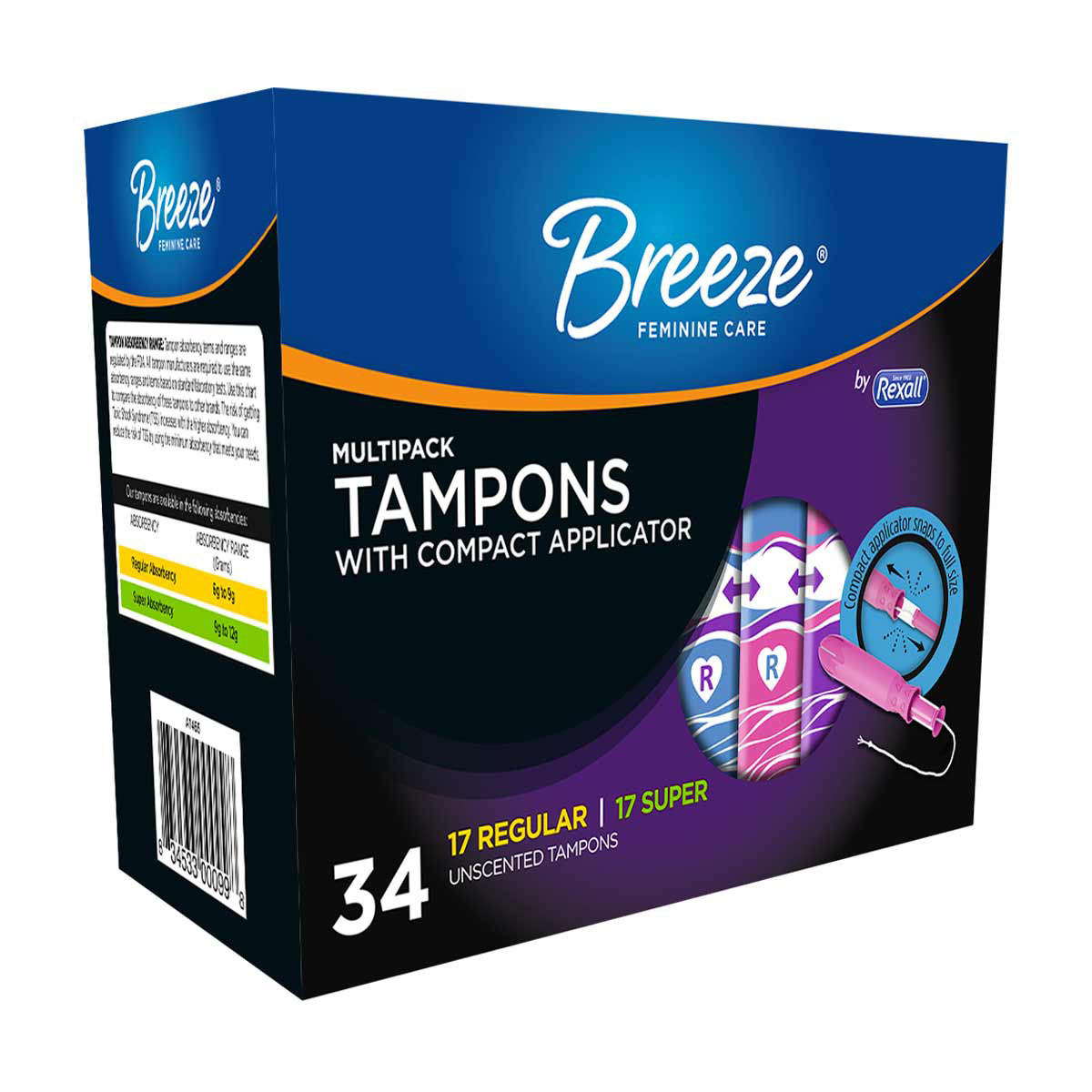 Rexall Breeze Multipack Tampons With Compact Applicator - Unscented, 34 Ct