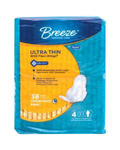 Breeze Ultra Thin Extra Heavy Overnight Pads With Flexi-Wings - Size 5, 24  Ct