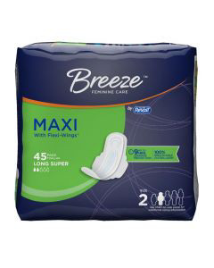 Breeze Maxi Pads With Flexi-Wings - Long Super Unscented, 45 Ct