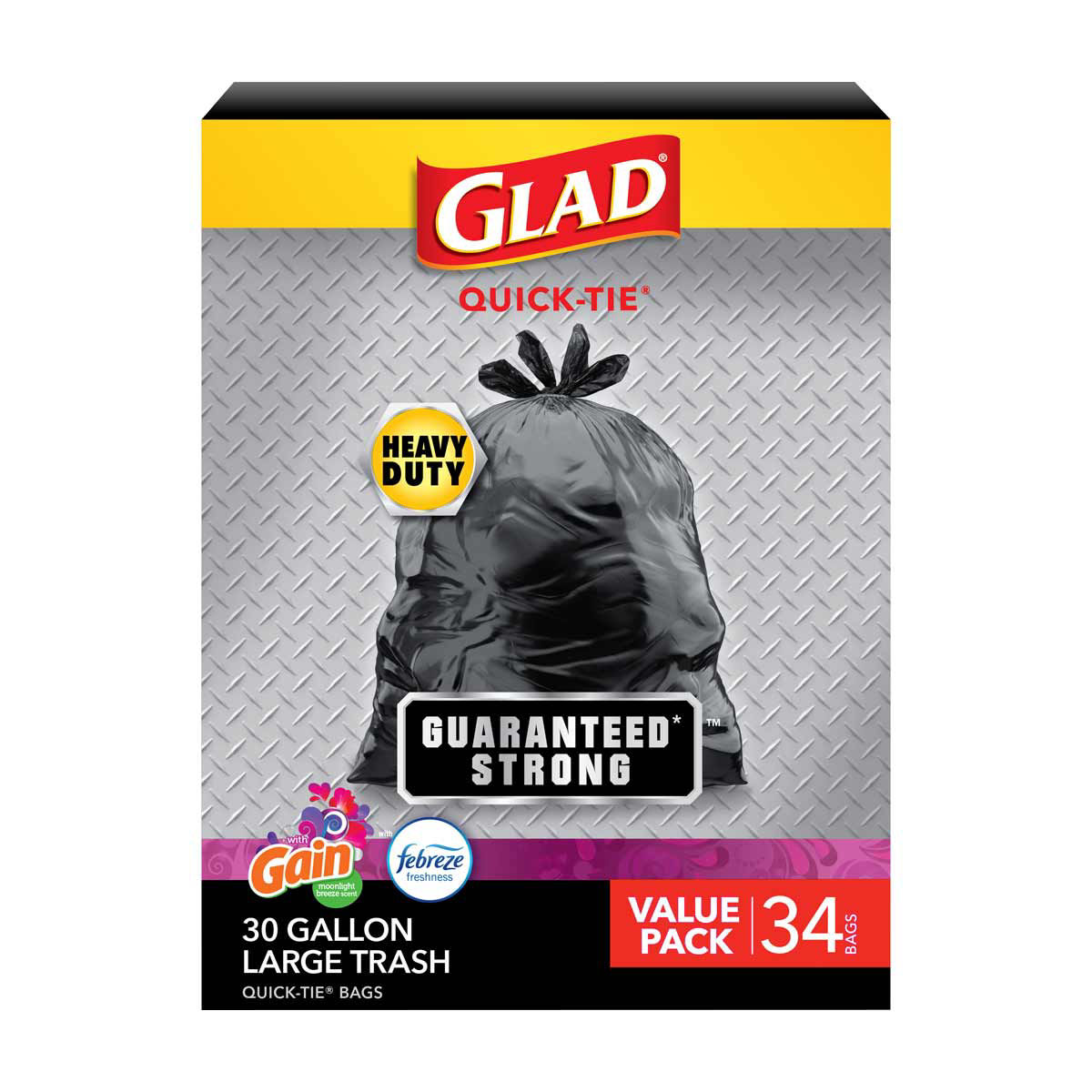 Glad Large Quick-Tie 30 Gallon Trash Bags - Gain Moonlight Breeze With  Febreze Freshness, 37 Ct