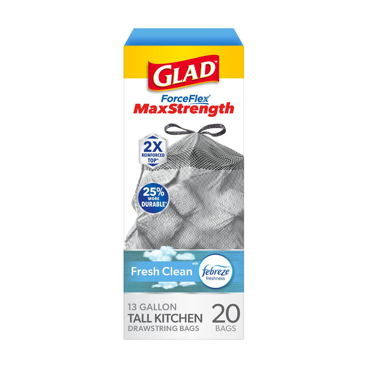 Glad Forceflexplus Tall Kitchen Drawstring 13 Gal Trash Bags Fresh
