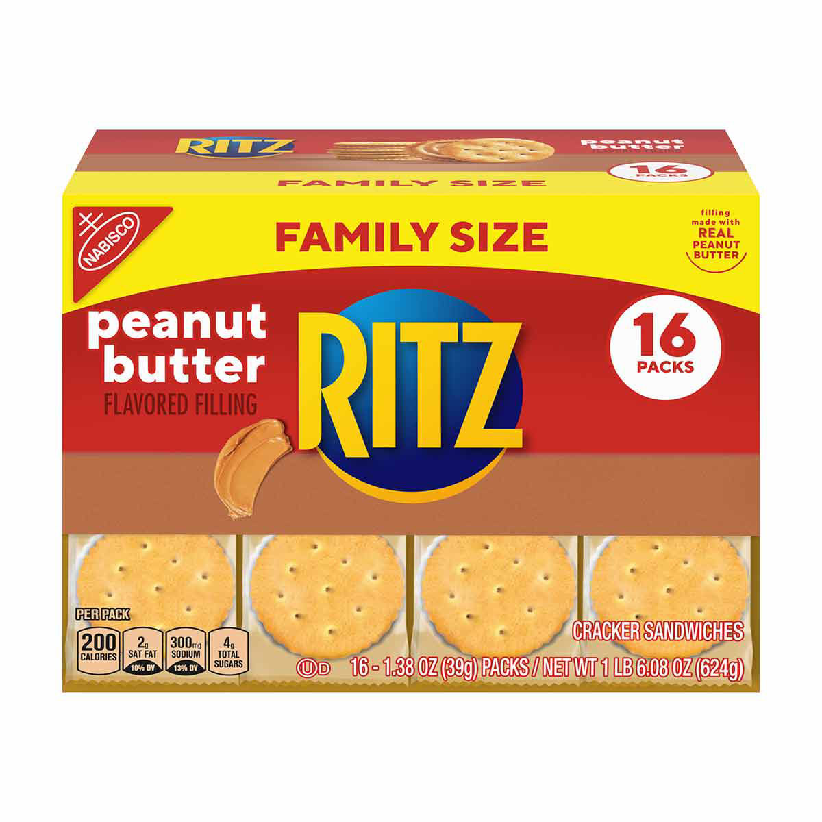 Ritz Peanut Butter Cracker Sandwiches Family Size, 1.38 Oz, 16 Ct