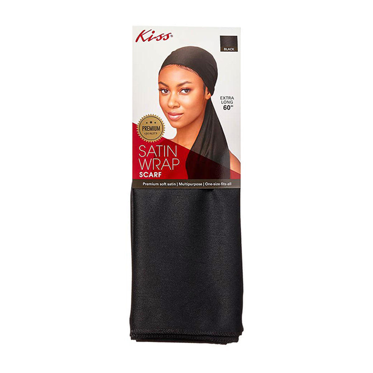 KISS Extra-Long Satin Wrap Scarf, Black