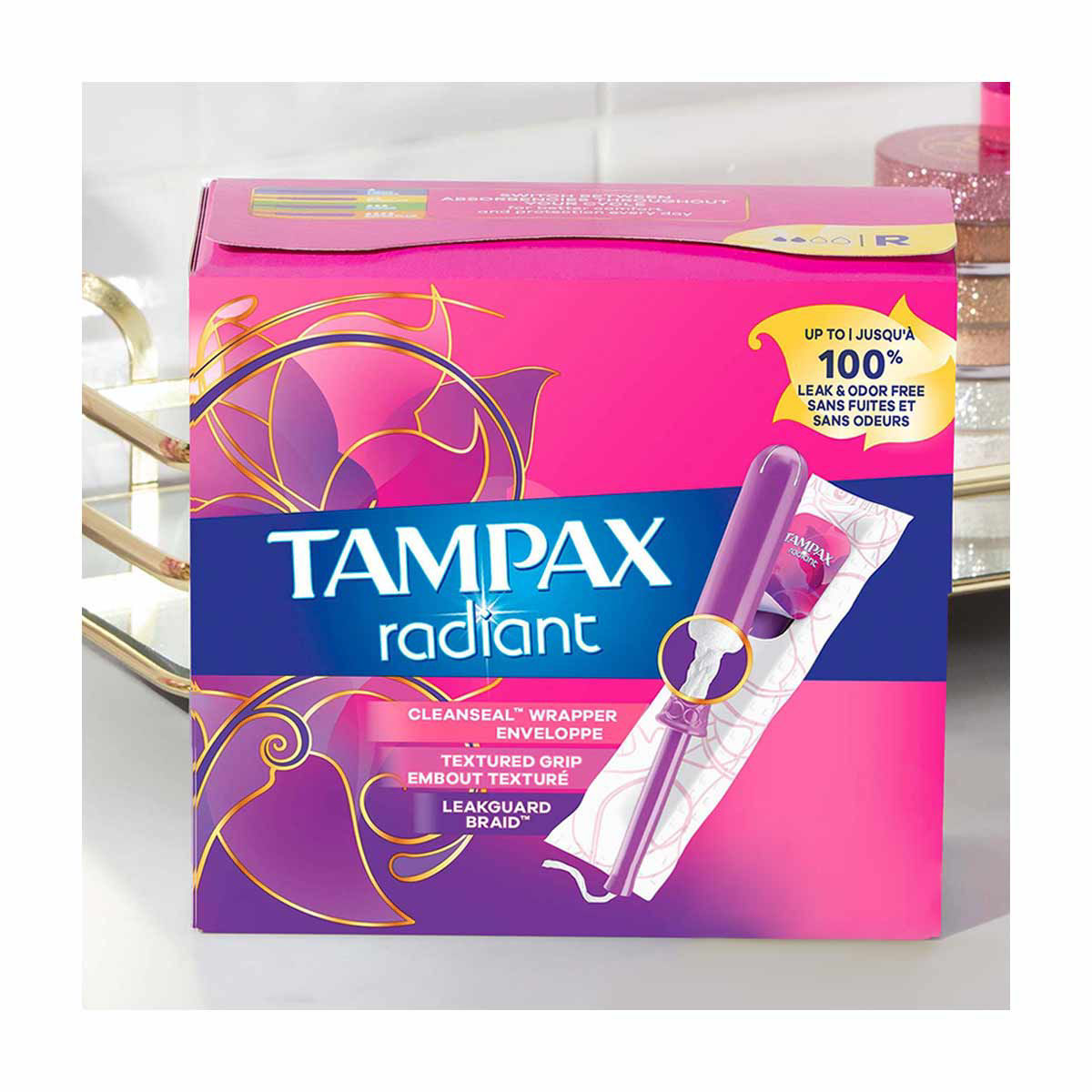 Tampax Radiant Tampons with LeakGuard Braid Regular Absorbency Unscented 28 Count