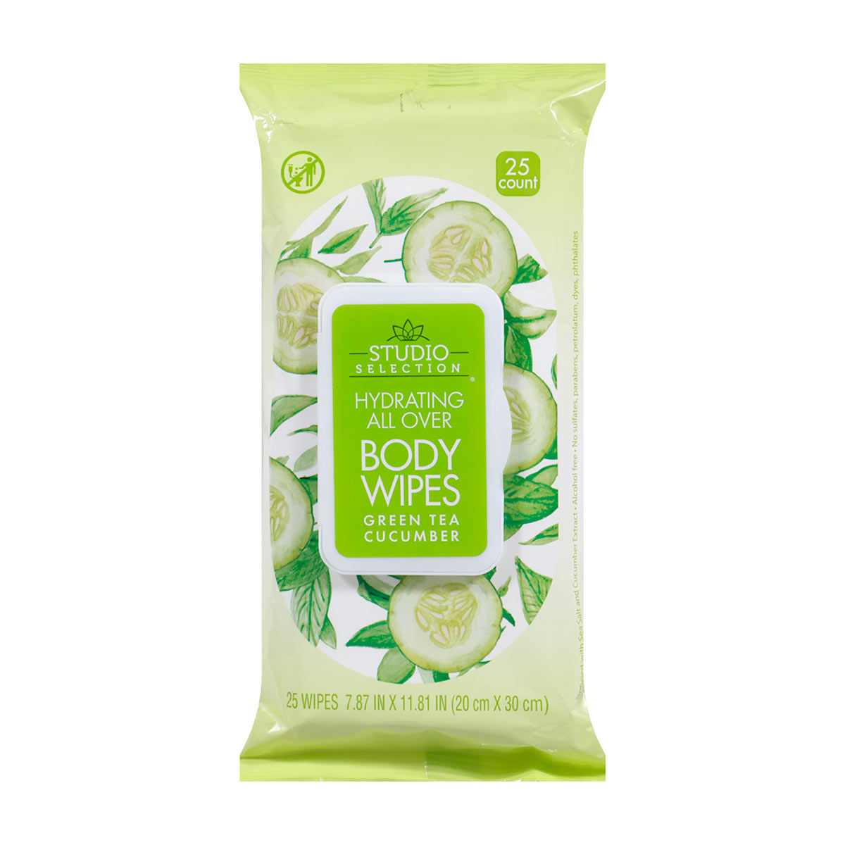 Studio Selection Green Tea Cucumber Hydrating All Over Body Wipes, 25