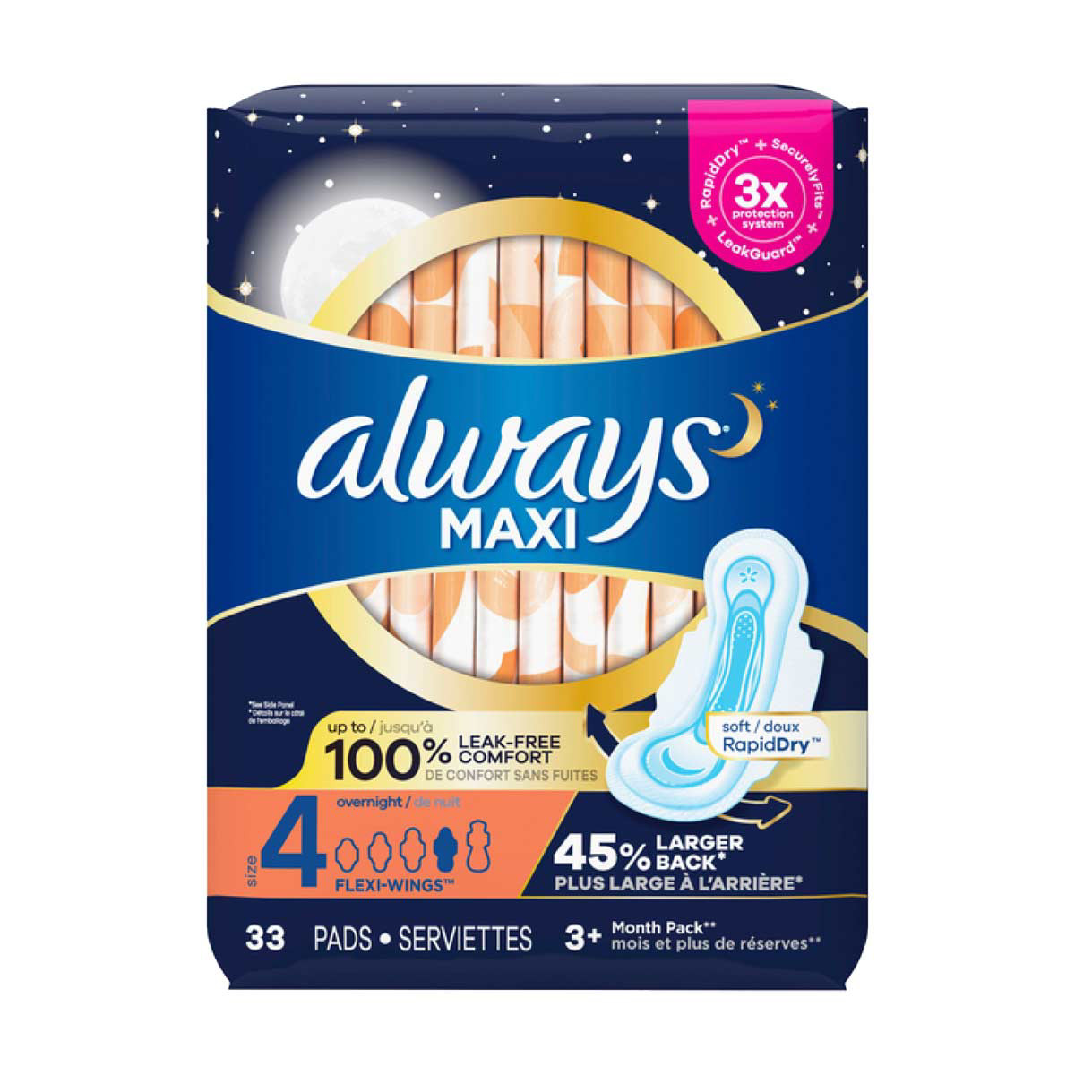 Always Maxi Overnight Pads with Flexi-Wings - Size 4, 33 ct