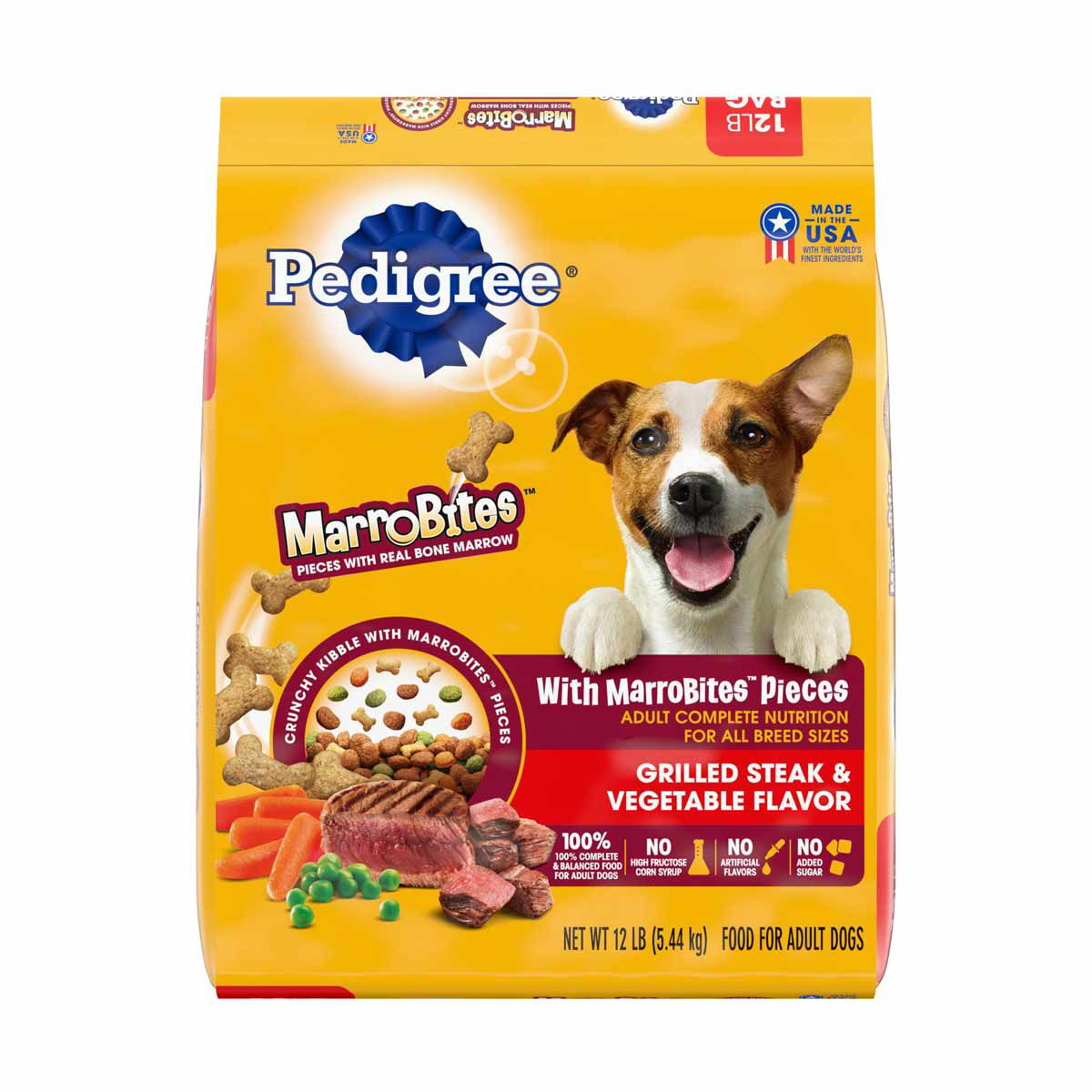 Pedigree Adult Complete Nutrition Dog Food with MarroBites Pieces Grilled Steak Vegetable Flavor 12 lb