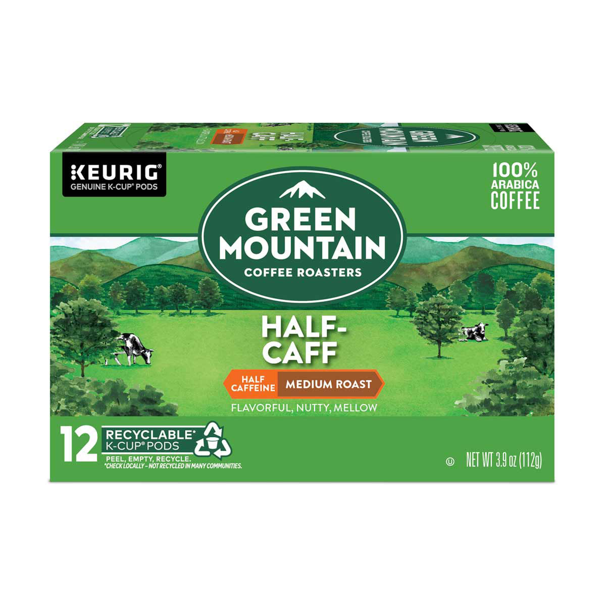 Green Mountain Half Caff Keurig KCup Pods Medium Roast Coffee, 12 Ct