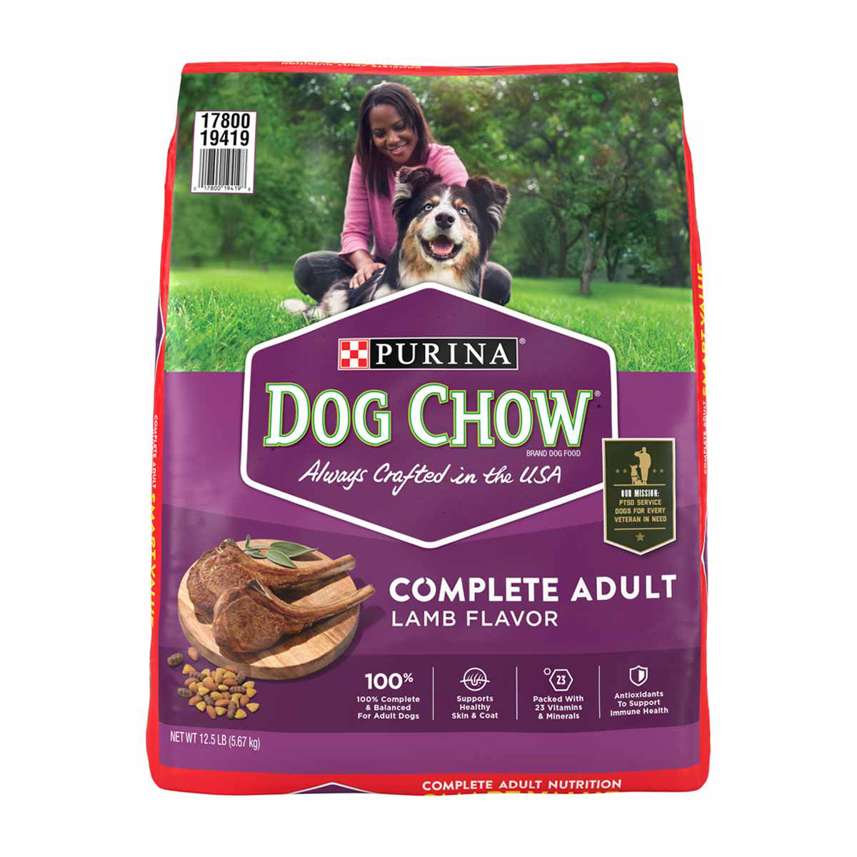 Purina Dog Chow Complete Adult Dry Dog Food With Lamb 12.5 Lb Bag