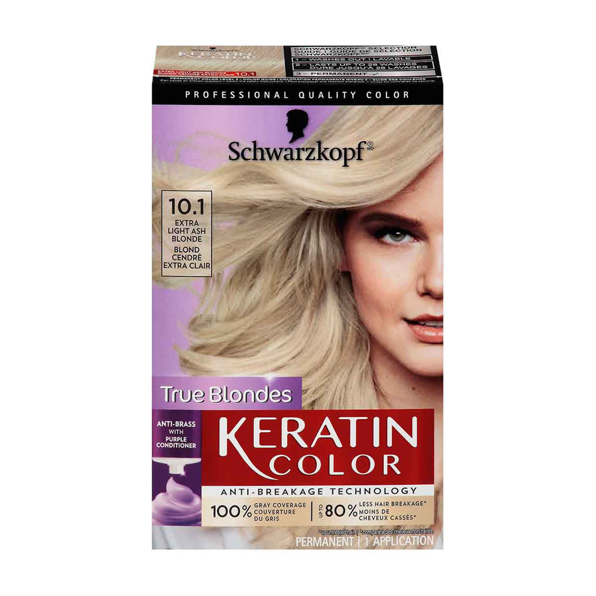 Schwarzkopf Keratin Color Permanent Hair Color Cream, 10.1 Extra Light Ash  Blonde