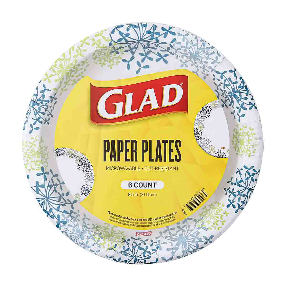 Glad 8.5 in Paper Plates Blue Hydrangea 6 ct