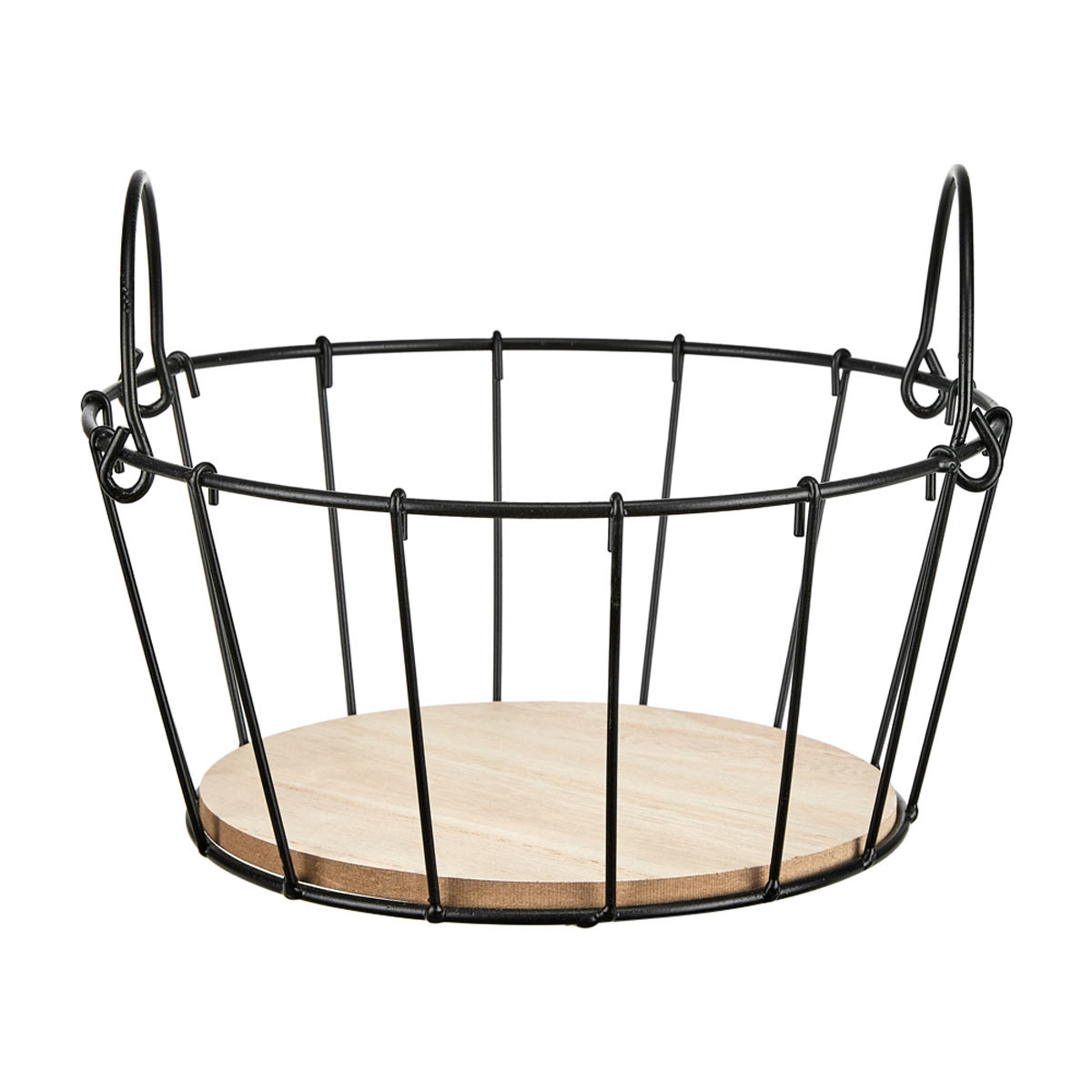 True Living Wood Base Metal Wire Basket