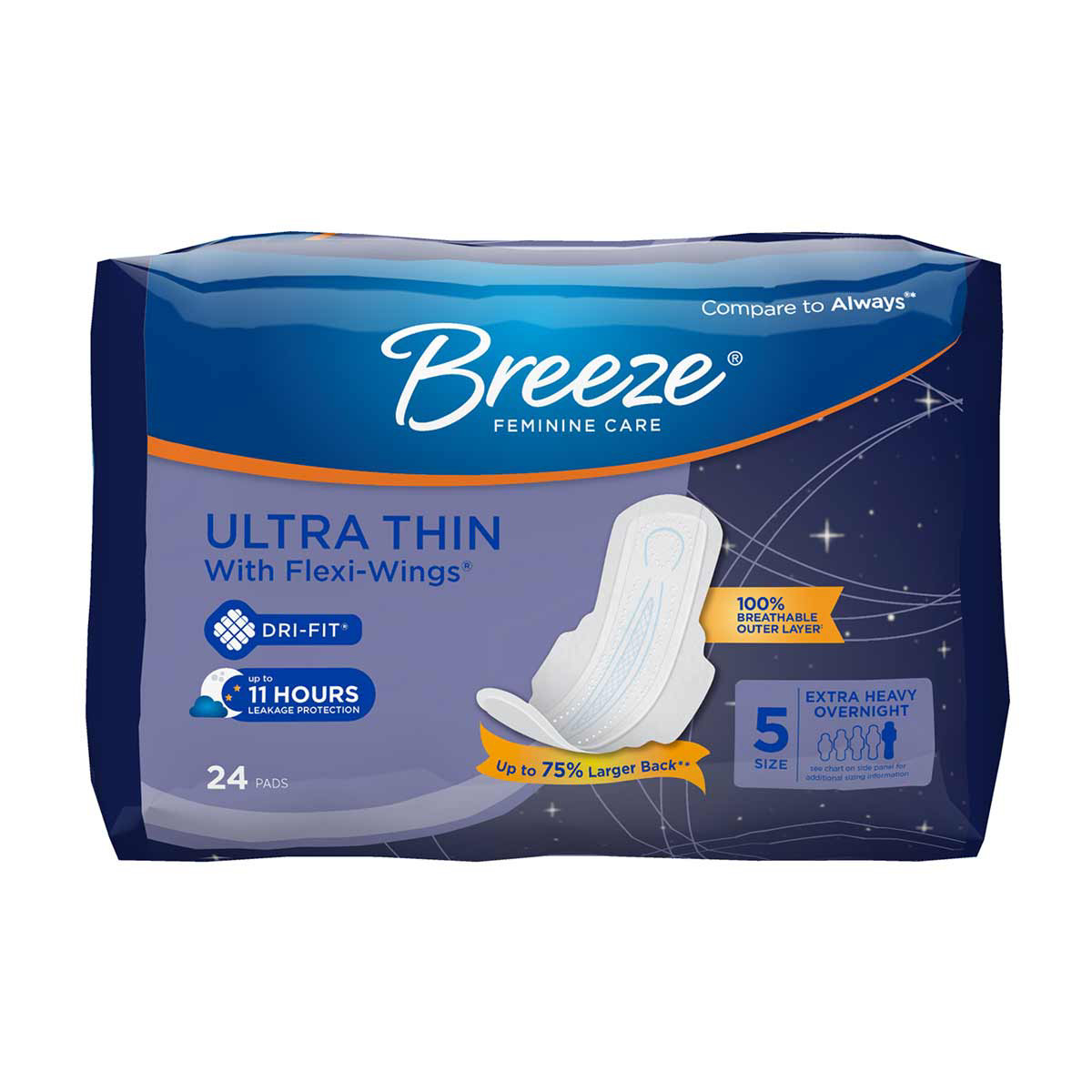 Breeze Ultrathin Pads With Flexi-Wings - Extra Heavy Overnight, 24 Ct