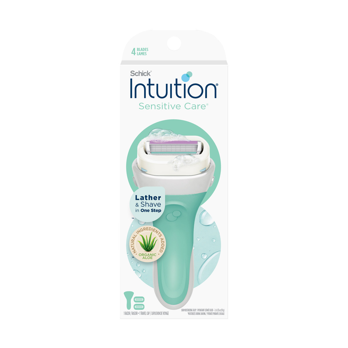 Schick Intuition Sensitive Care Women's Razor With Natural Aloe, 1 Razor Handle & 2 Refill Blades