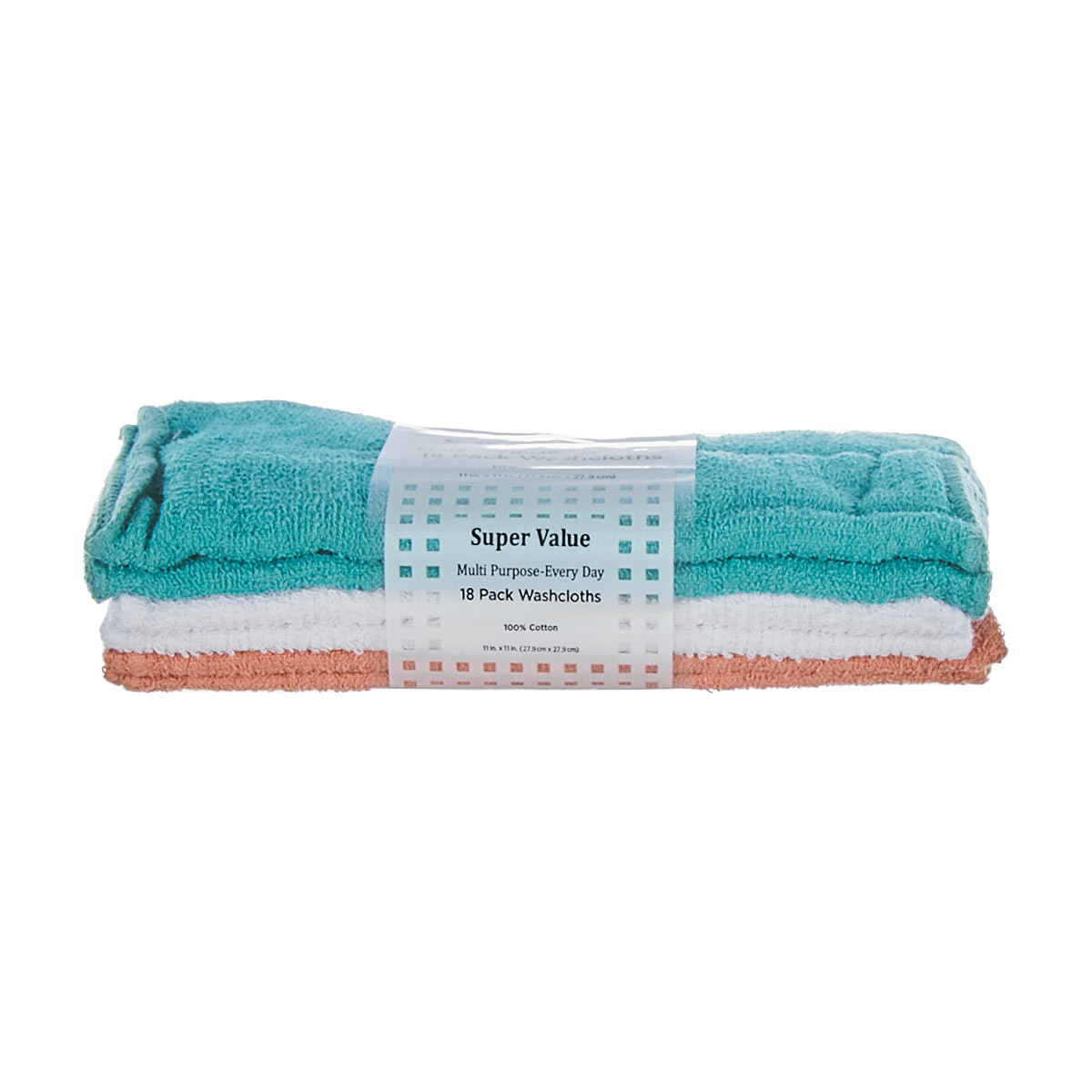 Super Value Multi Purpose Cotton Washcloths 18 ct Assorted