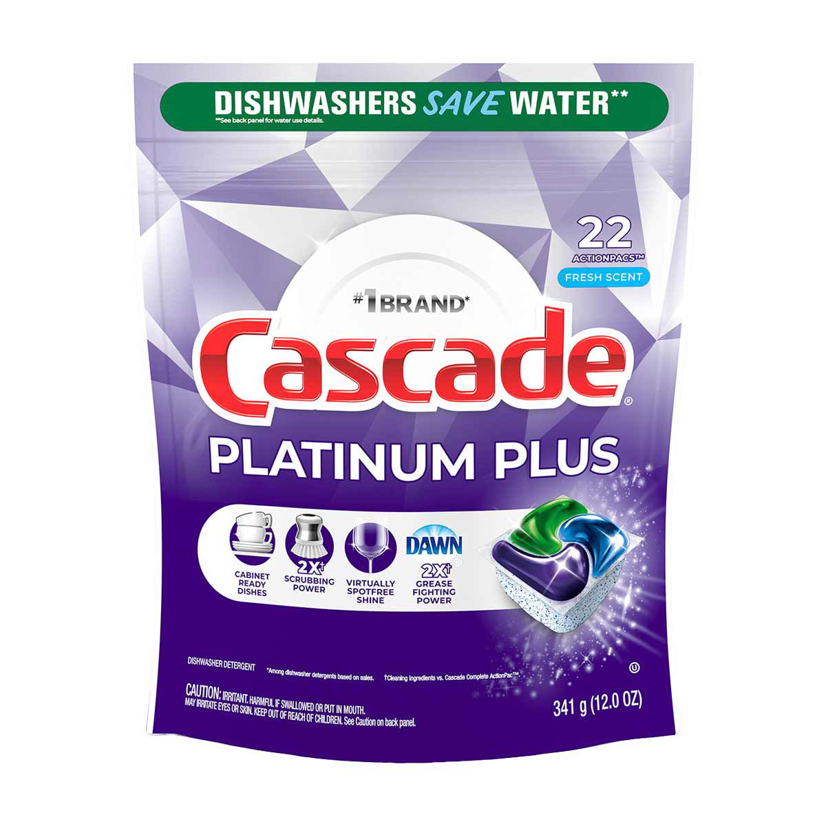 Cascade Platinum Plus Actionpacs Dishwasher Detergent Pods Fresh, 22