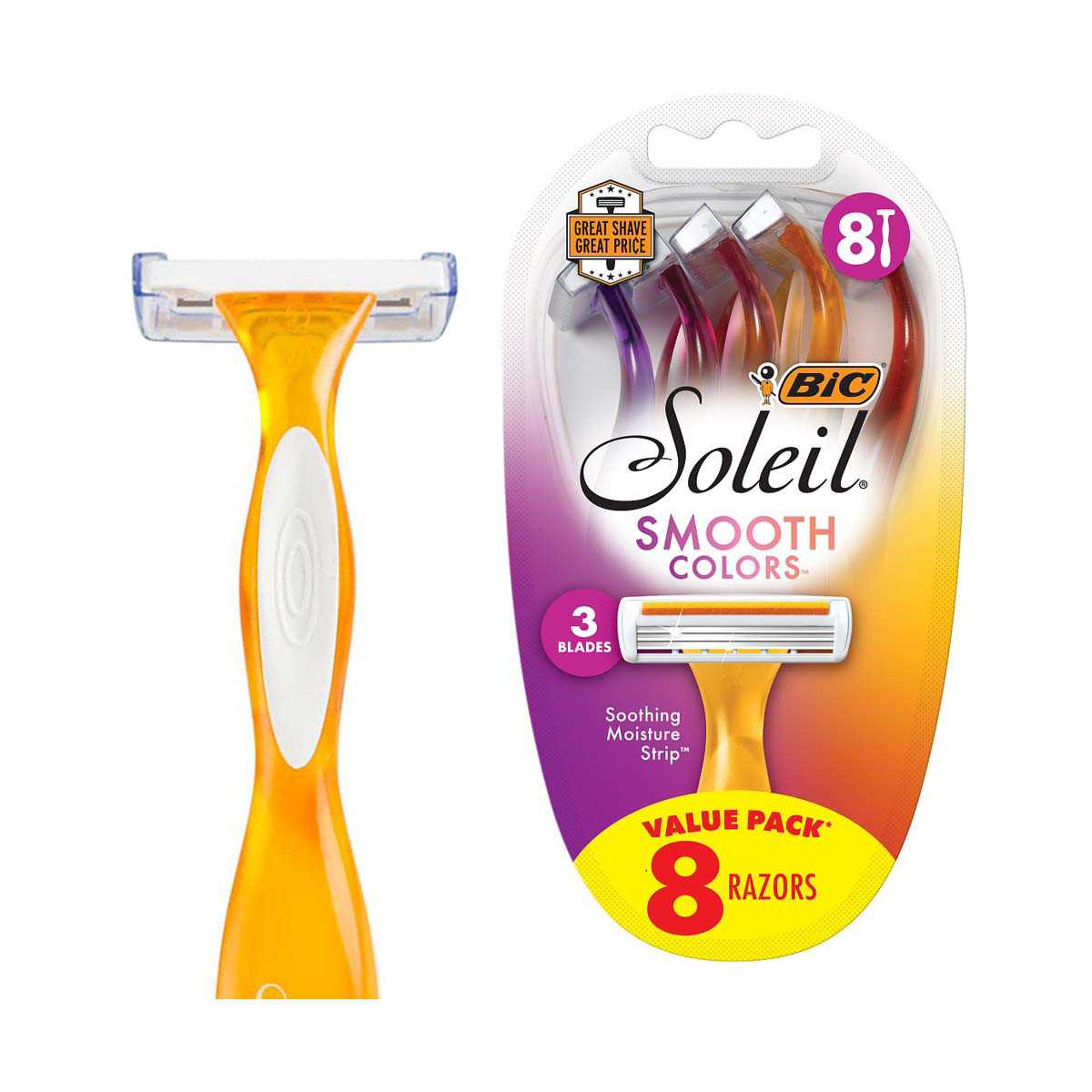 BIC Soleil Smooth Colors Women's Disposable Razors, 8 ct