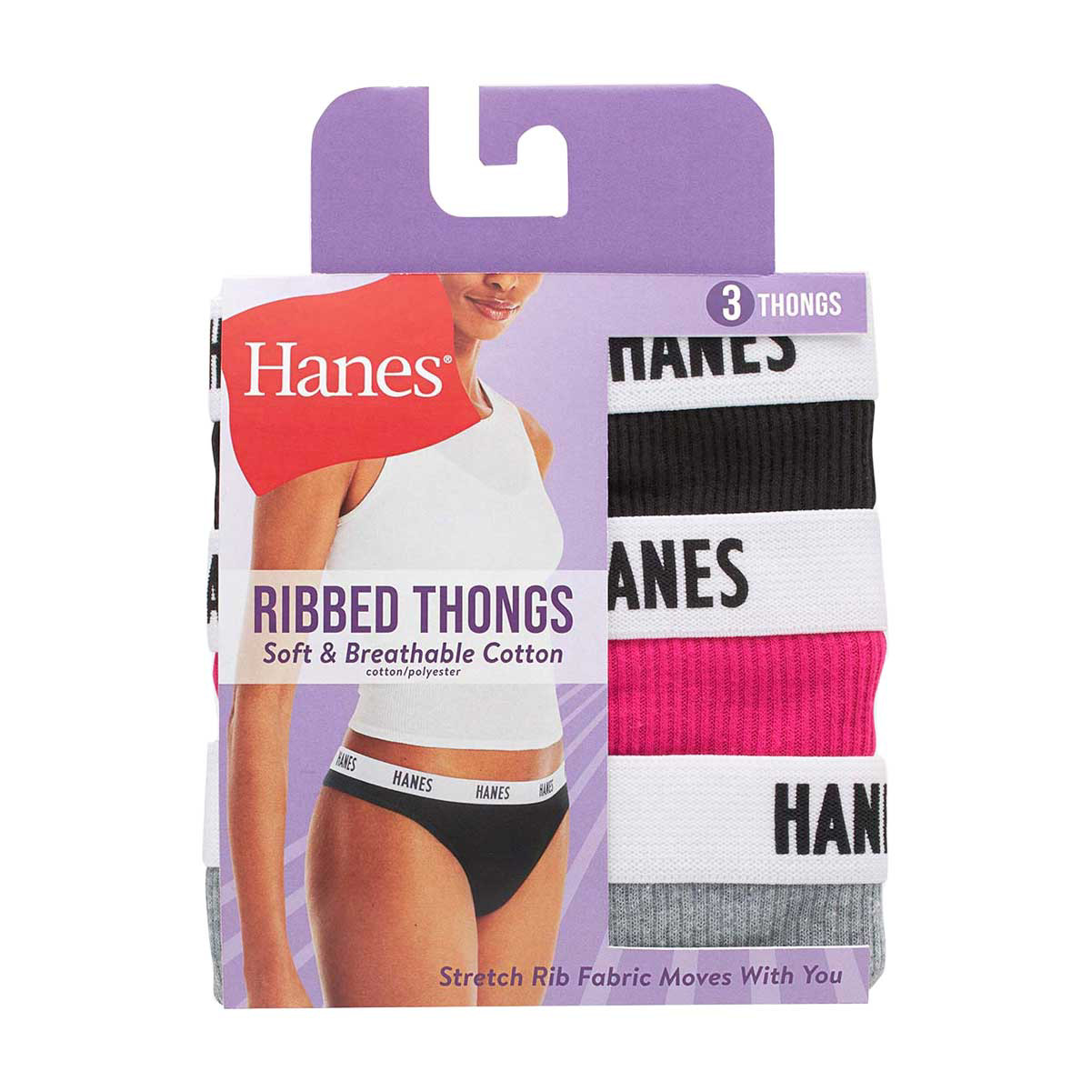 Hanes Ribbed Cotton Thongs - Large, 3 Ct