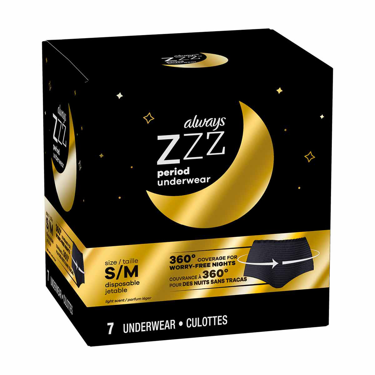 Always ZZZ Overnight Disposable Period Underwear Size L, 7 Count 