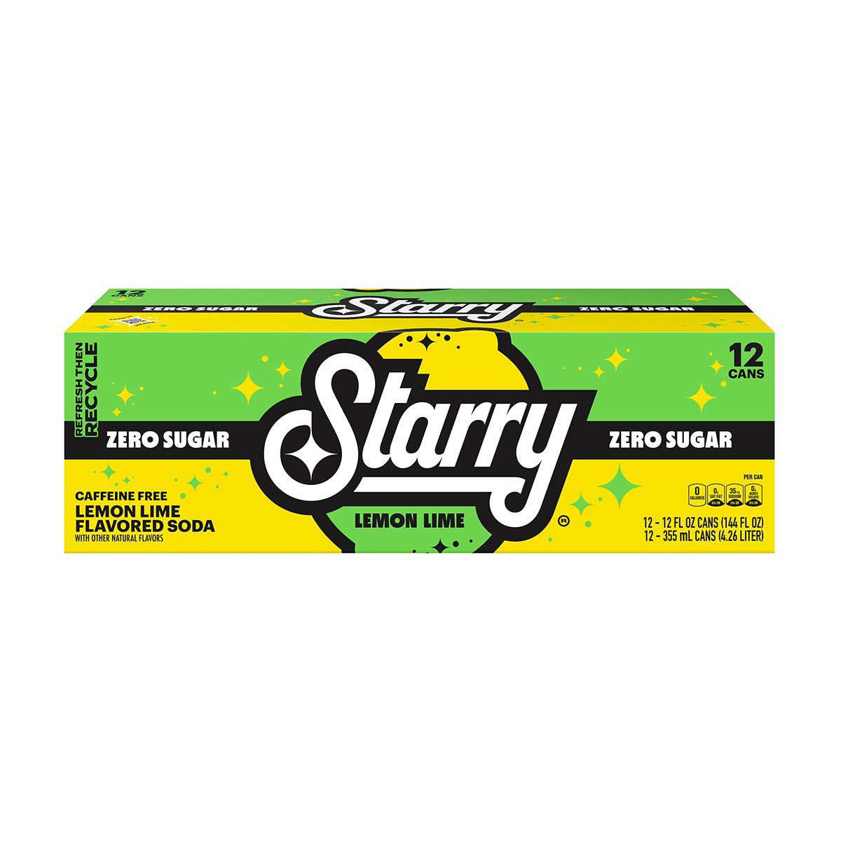 Starry Zero Sugar Lemon Lime Soda, 12 fl oz - 12 ct