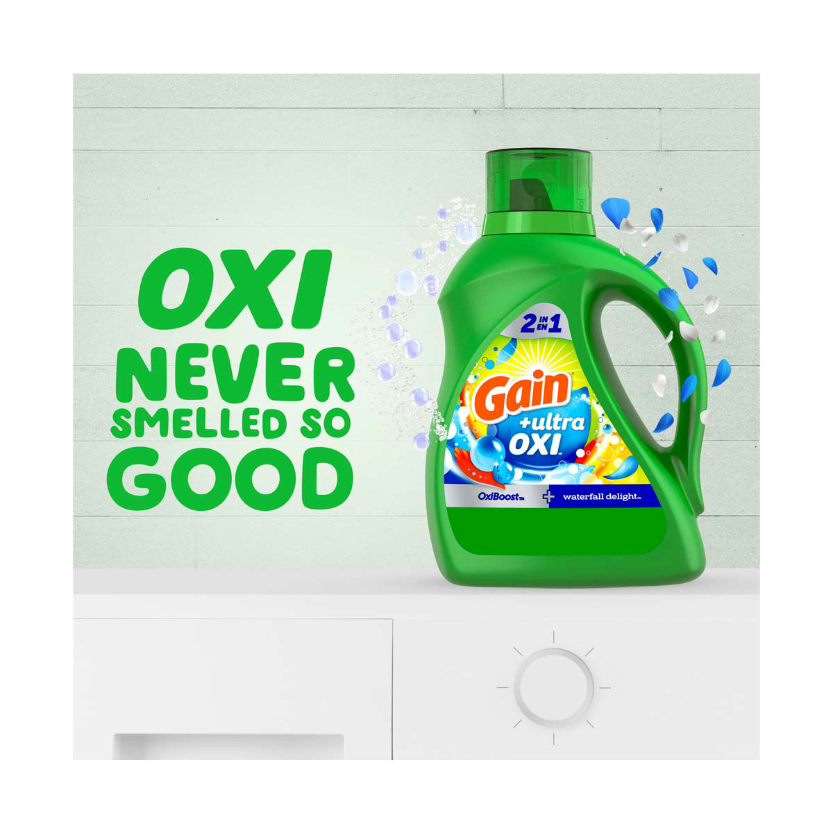 Gain Ultra Oxi 2-In-1 He Compatible Liquid Laundry Detergent - Waterfall  Delight Scent, 107 Loads 